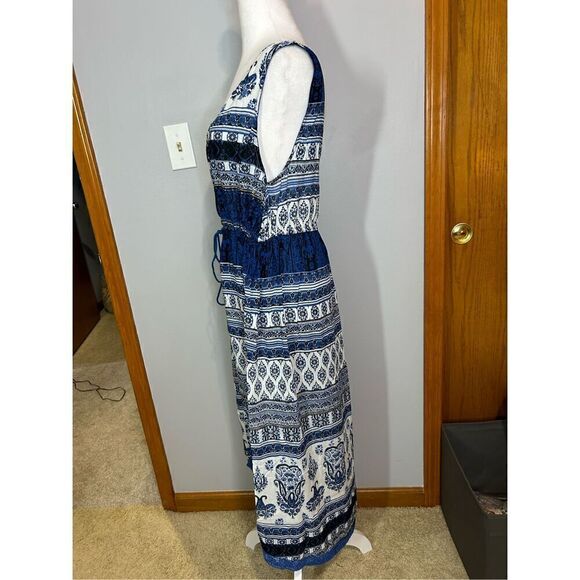 🆕 RAGA Anthropologie Caravan open front‎ dress boho navy blue size M BIN P - Picture 4 of 9
